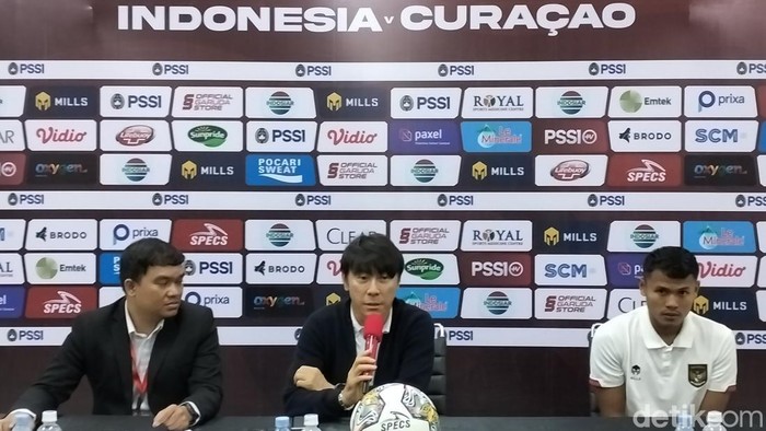 Pelatih Timnas Indonesia Shin Tae-yong saat jumpa pers usai laga Timnas Indonesia vs Curacao.