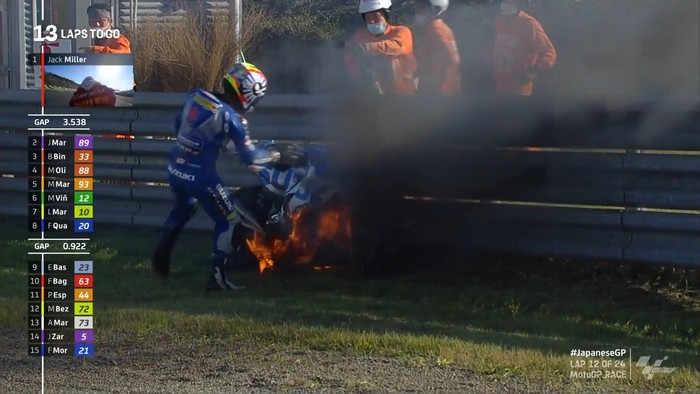 Suzuki GSX-RR Takuya Tsuda terbakar di MotoGP Jepang