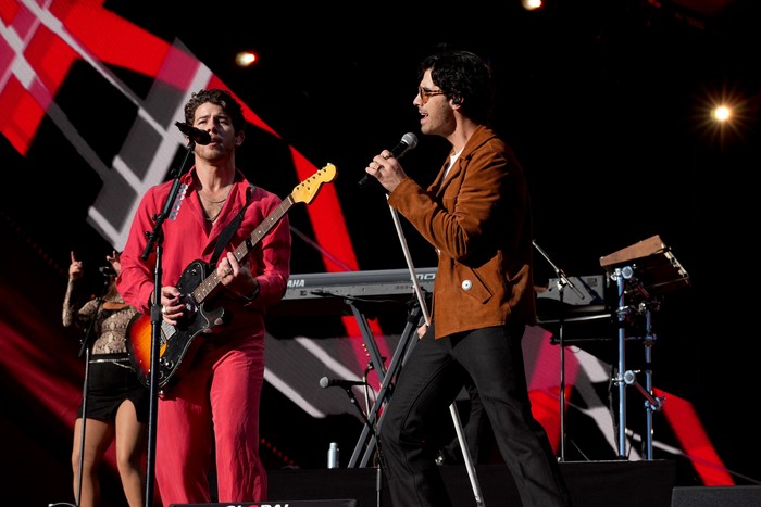 NEW YORK, NEW YORK - SEPTEMBER 24: Nick Jonas and Joe Jonas of Jonas Brothers speaks onstage during Global Citizen Festival 2022: New York at Central Park on September 24, 2022 in New York City. (Photo by Kevin Mazur/Getty Images)