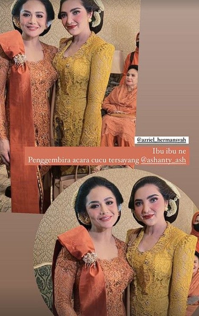 Krisdayanti dan Ashanty tampil kompak mengenakan kebaya dengan rambut yang tersanggul. Krisdayanti memilik kebaya berwarna orange kecoklatan, sementara Ashanty memilih warna kuning. Foto: Instagram