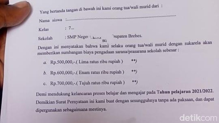 Sumbangan sekolah SMP Negeri di Brebes.
