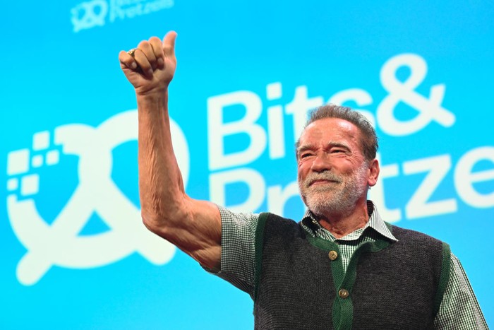 1427210294 MUNICH, GERMANY - SEPTEMBER 25: Arnold Schwarzenegger, actor and former governor of California, attends the Bits & Pretzels 2022 at ICM Munich on September 25, 2022 in Munich, Germany. (Photo by Hannes Magerstaedt/Getty Images)