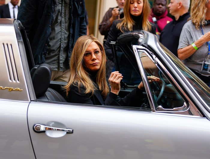 NEW YORK, NEW YORK - SEPTEMBER 26: Jennifer Aniston on location for 'The Morning Show' on September 26, 2022 in New York City. (Photo by Gotham/GC Images)