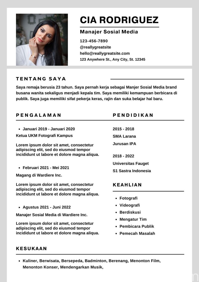 Contoh CV format ATS