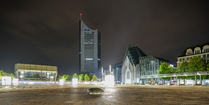 1243512688 26 September 2022, Saxony, Leipzig: The building of the gas and steam turbine plant (CCGT) of Stadtwerke Leipzig is no longer illuminated due to the energy crisis. The power plant supplies the city of Leipzig with electricity and district heating from natural gas. Photo: Jan Woitas/dpa (Photo by Jan Woitas/picture alliance via Getty Images)