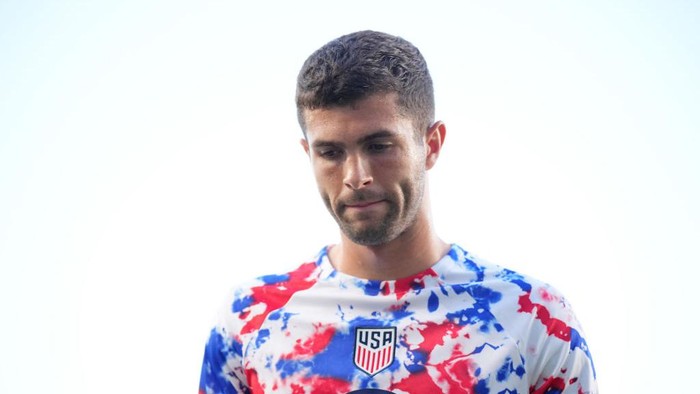 MURCIA, SPAIN - SEPTEMBER 27: Christian Pulisic of The United States warms up prior to kick off of the International Friendly match between Saudi Arabia and United States at Estadio Nueva Condomina on September 27, 2022 in Murcia, Spain. (Photo by Aitor Alcalde/Getty Images)