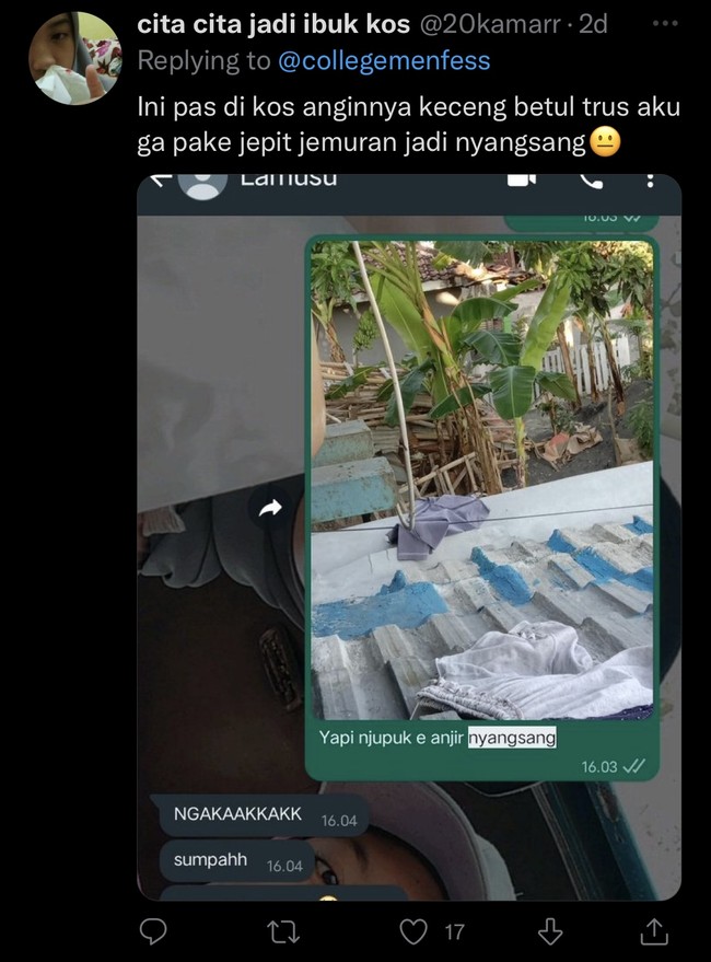 Untung yang nyangsang celana pendek bukan dalaman yaa.. Tandanya lain kali harus lebih hati-hati nih.. Foto: Twitter