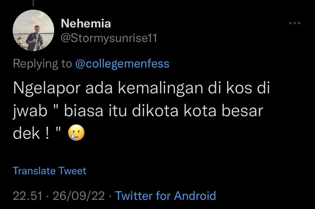 Jawabannya sungguh bikin speechless sekaligus mengundang emosi yaa.. Tapi nggak apa-apa, memang hal itu ‘biasa di kota-kota besar’. Foto: Twitter