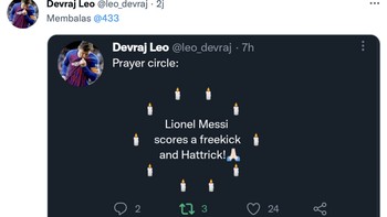 Fans Messi selalu mendoakan idolanya mencetak gol. Terbukti dua gol lahir dan mampu mengalahkan Jamaika dengan skor akhir 3-0. Foto: Twitter