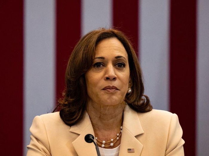U.S. Vice President Kamala Harris listens during a roundtable discussion at the NAACP National Convention in Atlantic City, New Jersey, U.S., July 18, 2022. REUTERS/Hannah Beier/File Photo