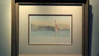 Lukisan kecil yang dibuat Pangeran Charles III di tahun 1989 dalam pameran Double Haven Bay di Hong Kong. Bersama Putri Diana, mereka membuat pusat budaya yang ada di sana.  Foto: Istimewa