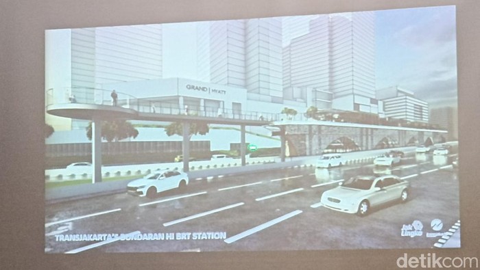 Desain Halte Bundaran HI Transjakarta yang dipaparkan pihak PT Transjakarta. (Tiara Aliya Azzahra/detikcom)