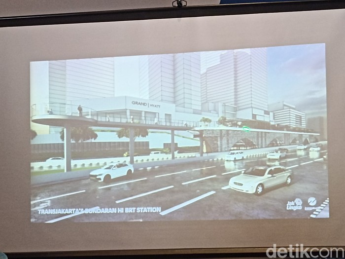 Desain Halte Bundaran HI Transjakarta yang dipaparkan pihak PT Transjakarta. (Tiara Aliya Azzahra/detikcom)