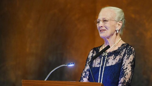 OSLO, NORWAY- SEPTEMBER 26: Queen Margrethe of Denmark speaks as the recipient of this years Nordic Associations Language Award on September 26, 2022 in Oslo, Norway. (Photo by Rune Hellestad/Getty Images)
