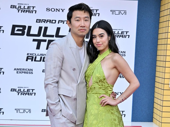LOS ANGELES, CALIFORNIA - AUGUST 01: Simu Liu and Jade Bender attend the Los Angeles Premiere of Columbia Pictures Bullet Train at Regency Village Theatre on August 01, 2022 in Los Angeles, California. (Photo by Axelle/Bauer-Griffin/FilmMagic )