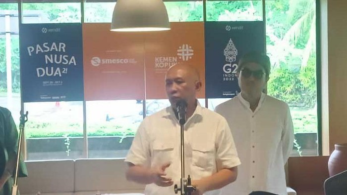 Menteri Koperasi dan UKM (MenkopUKM) Teten Masduki pada acara launching Smesco Hub Timur dan SMEs Investment Dashboard, di sela-sela ajang Xendit Pasar Nusa Dua ke-2, di Nusa Dua, Bali, Jumat (30/9/2022).