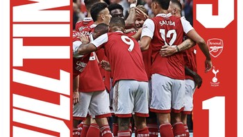 Akun resmi Arsenal langsung mengumumkan kemenangan 3-1 atas Spurs. Foto: Twitter