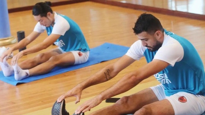 Pemain PSM Makassar latihan gym jelang menghadapi Barito Putera di Liga 1.