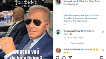 Daniel juga pernah ngonten bareng Presiden Amerika Serikat Joe Biden yang sedang mengendarai mobil listrik Cadillac. Tapi bukan video ini yang membuat Daniel terseret arus kontroversi. Foto: Instagram/Daniel Mac