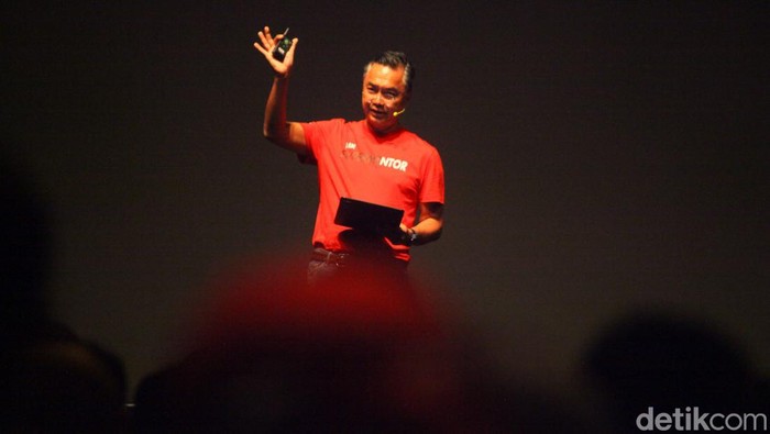 Dino Patti Djalal dalam acara perpisahan untuk Anies di Djakarta Theater, Jakarta Pusat, Minggu (2/10/2022).