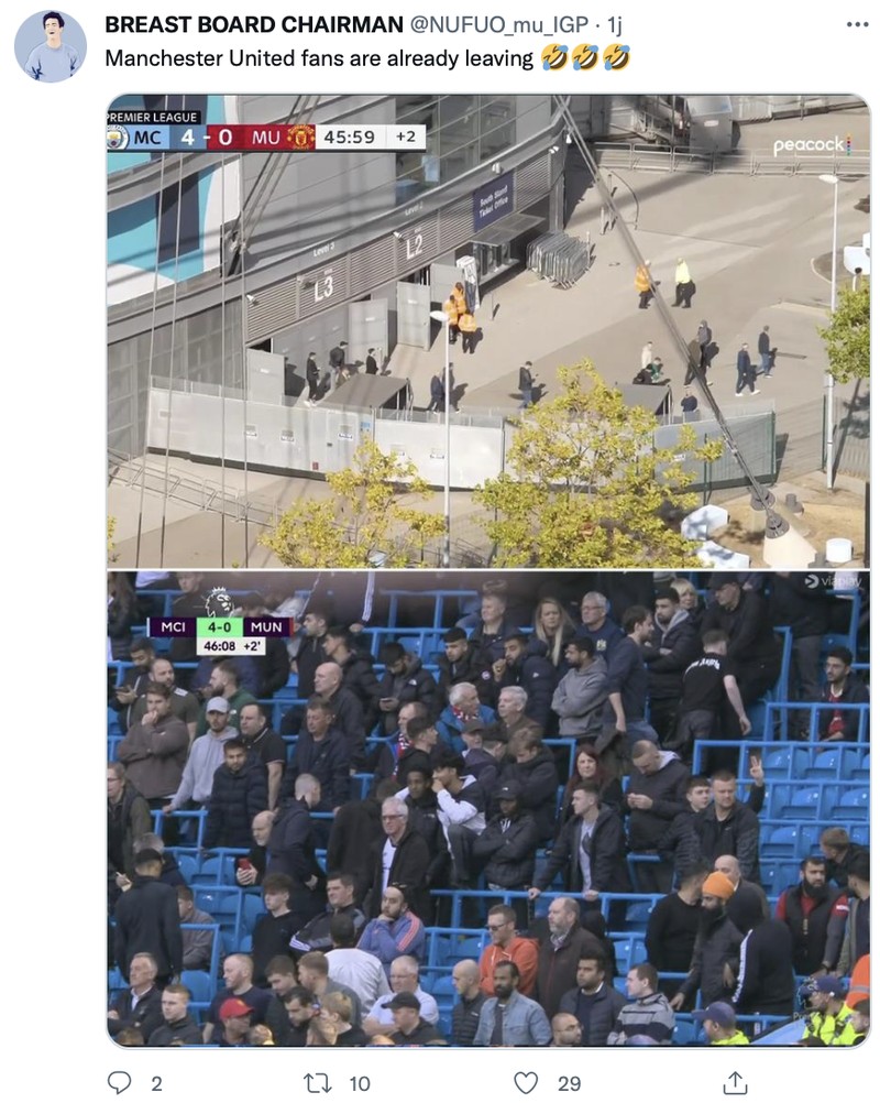 Meme Manchester United babak belur dihajar Manchester City dalam lanjutan Liga Inggris.