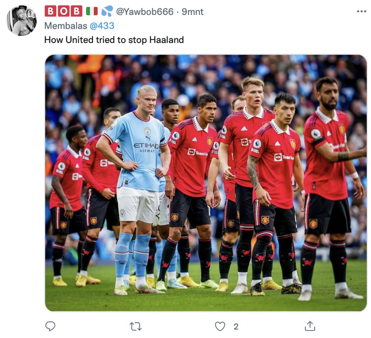 Meme Manchester United babak belur dihajar Manchester City dalam lanjutan Liga Inggris.