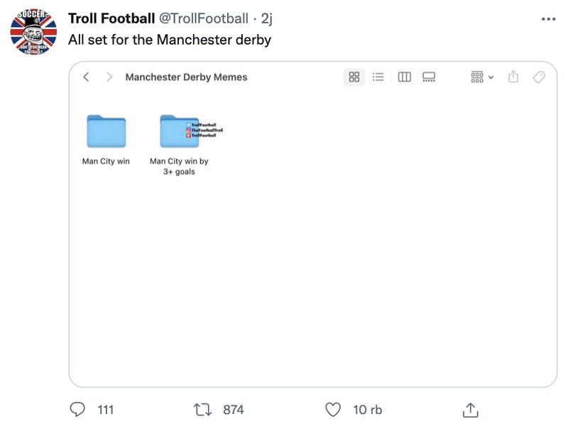 Meme Manchester United babak belur dihajar Manchester City dalam lanjutan Liga Inggris.
