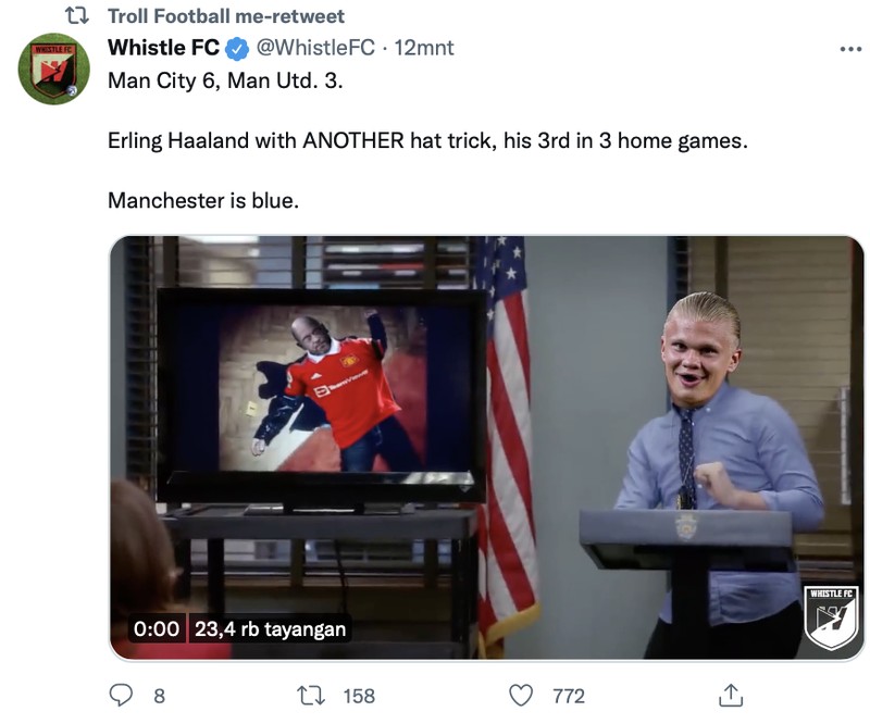 Meme Manchester United babak belur dihajar Manchester City dalam lanjutan Liga Inggris.