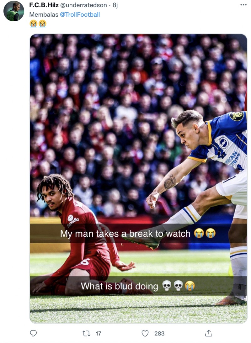 Virgil van Dijk iseng edit netizen mirip Harry Maguire karena penampilannya yang burusak saat membela Liverpool.