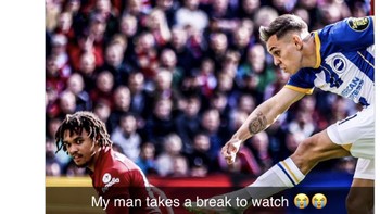 Sisi Alexander-Arnold jadi bulan-bulanan Trossard saat ia membobol gawang The Kop. Foto: Twitter