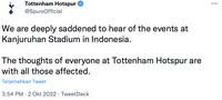 Sejumlah klub sepak bola Eropa menyampaikan duka cita mendalam atas tragedi Kanjuruhan pasca pertandingan Arema FC vs Persebaya di Stadion Kanjuruhan, Kabupaten Malang, yang menewaskan ratusan orang.