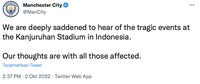 Sejumlah klub sepak bola Eropa menyampaikan duka cita mendalam atas tragedi Kanjuruhan pasca pertandingan Arema FC vs Persebaya di Stadion Kanjuruhan, Kabupaten Malang, yang menewaskan ratusan orang.