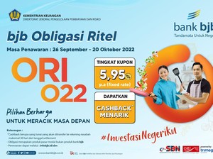 bank bjb Tawarkan Obligasi Ritel ORI022, Ada Cashback buat Nasabah