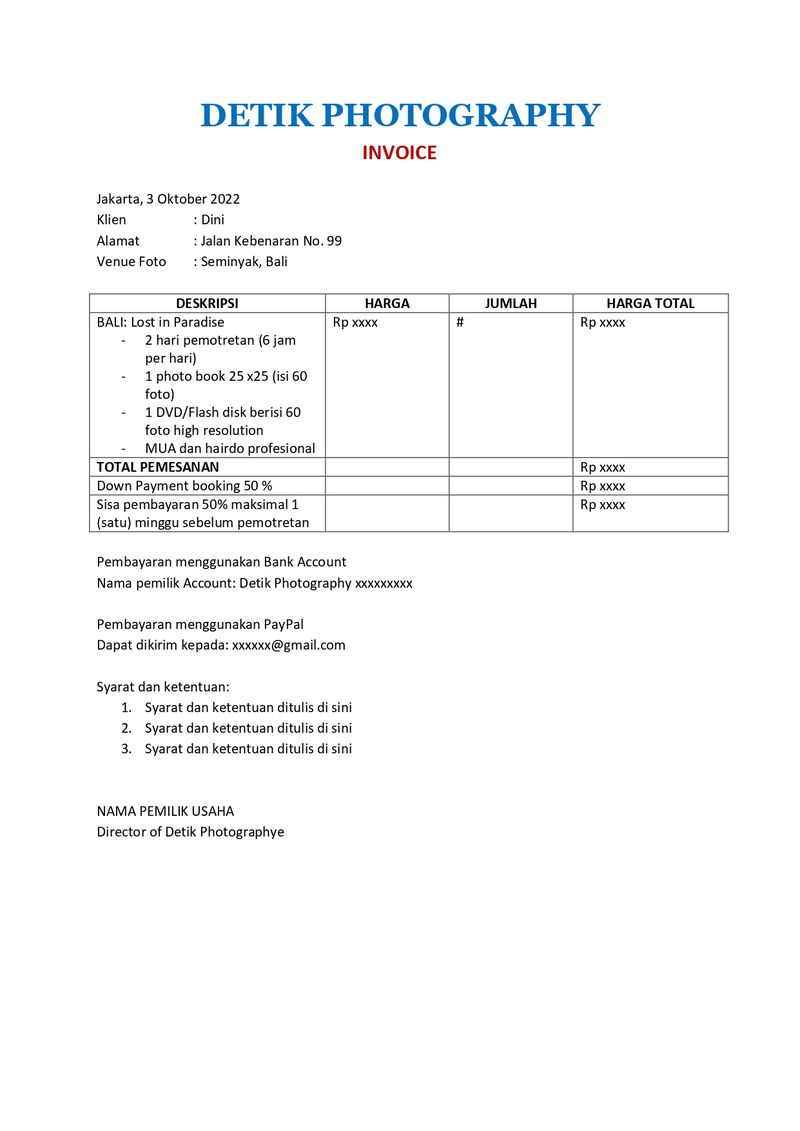 Ilustrasi invoice pembayaran.