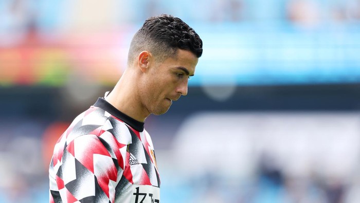 MANCHESTER, ENGLAND - OCTOBER 02: Cristiano Ronaldo of Manchester United  during the Premier League match between Manchester City and Manchester United at Etihad Stadium on October 2, 2022 in Manchester, United Kingdom. (Photo by Matthew Ashton - AMA/Getty Images)