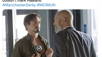 Christian Eriksen semalam pontang-panting menghadapi Haaland. Ia pun beralasan jantungnya sakit. Foto: Twitter