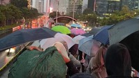 Tidak semua penumpang tampak menggunakan payung pada saat mengantre itu. Ada pulang yang menutup kepalanya dengan tas agar tak terkena hujan. Foto: dok. Istimewa (foto diberikan oleh narasumber bernama Arba)