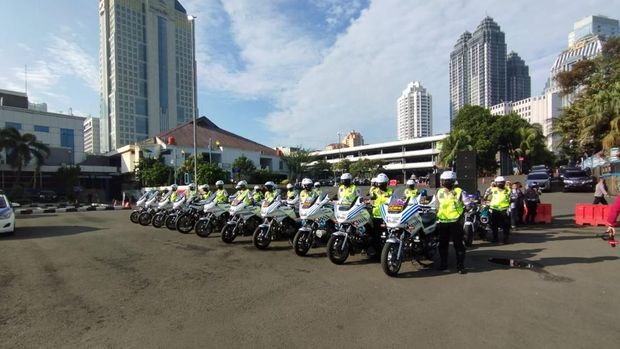 Apel pasukan pengamanan P20 di Polda Metro Jaya, Selasa (4/10/2022).