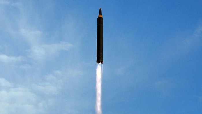 FILE - This undated photo distributed on Sept. 16, 2017, by the North Korean government shows what was said to be the test launch of an intermediate range Hwasong-12 in North Korea. North Korea on Tuesday, Oct. 4, 2022 fired an intermediate-range ballistic missile over Japan for the first time in five years. Japanese Defense Minister Yasukazu Hamada said one launched Tuesday could be the same as the Hwasong-12 missile that North has fired four times in the past. The content of this image is as provided and cannot be independently verified. (Korean Central News Agency/Korea News Service via AP, File)