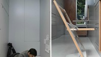 Dengan sistem perabotan lipat, penghuninya bisa mengubah gerobak tersebut menjadi ruangan yang berbeda-beda.