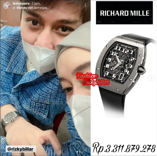 Tak kalah mewah, Billar juga pernah kedapatan mengenakan jam tangan yang harganya tak kaleng-kaleng, mencapai Rp 3,3 miliar. Jam tangan tersebut berasal dari merek Richard Mille. Foto: Instagram/@fashionrizkybillar