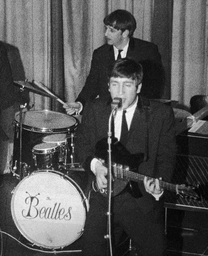 UNITED KINGDOM - JANUARY 01:  The BEATLES, with John LENNON at the mic' and Ringo STARR on the drums, in Liverpool, where the group started out (1961) around 1962-1963.  (Photo by Keystone-France/Gamma-Keystone via Getty Images)