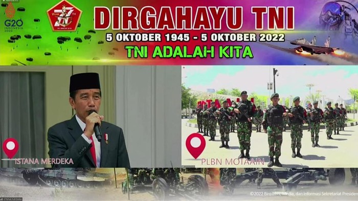 Presiden Jokowi berdialog dengan sejumlah prajurit TNI yang bertugas di perbatasan melalui video conference. (Youtube Setpres)