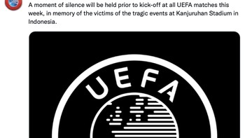 EUFA mengumumkan seluruh pertandingan Liga Champions, Liga Europa, dan Liga Conference akan diawali dengan mengheningkan cipta akan korban Tragedi Kanjuruhan yang menewaskan 131 orang. Foto: Twitter