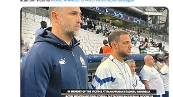 Kalau ini mengheningkan cipta di laga Marseille vs Sporting Lisbon. Foto: Twitter