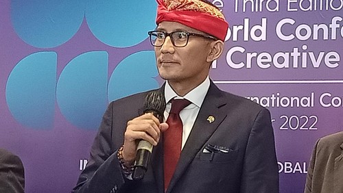 Menteri Pariwisata dan Ekonomi Kreatif (Menparekraf) Sandiaga Salahuddin Uno ketika ditemui pada Kamis (6/10/2022) di acara World Conference on Creative Economy (WCCE) di Nusa Dua Bali, Kamis (6/10/2022).
