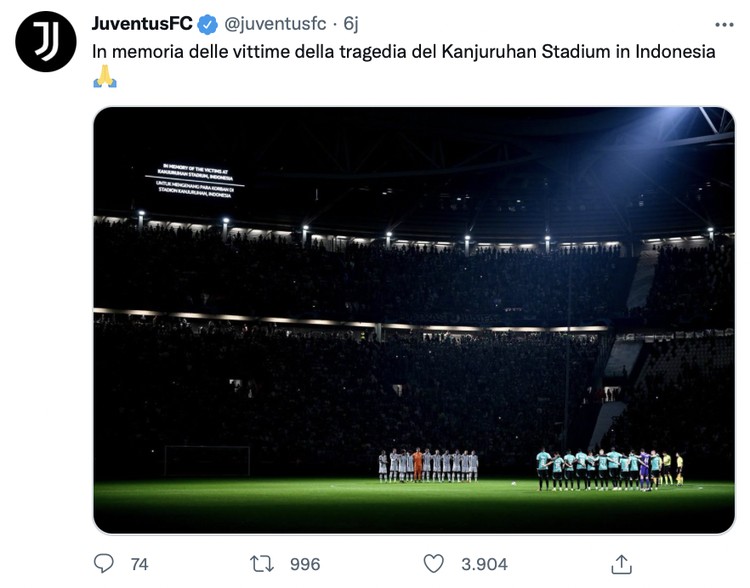 Tragedi Kanjuruhan Klub-klub Eropa yang berlaga di Liga Champions mengheningkan cipta sebelum pertandingan dimulai pada tadi malam.
