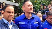 Anies Baswedan bertandang ke kantor DPP Partai Demokrat (PD), Jumat (7/10/2022) Kedatangan Anies disambut kader Demokrat yang berteriak Anies-AHY 2024. Di markas Partai Demokrat itu juga nampak Waketum PD Edhie Baskoro Yudhoyono atau Ibas. (Nahda-detikcom)