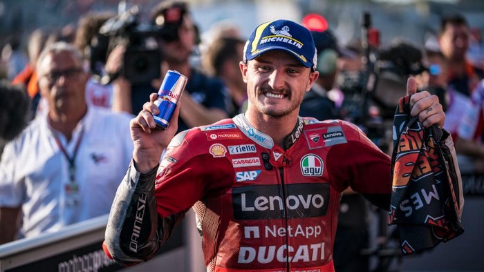 MOTEGI, JAPAN - SEPTEMBER 25: Jack Miller of Australia and Ducati Lenovo Team at parc ferme after his race win during the race of the MotoGP Motul Grand Prix of Japan at Twin Ring Motegi on September 25, 2022 in Motegi, Japan. (Photo by Steve Wobser/Getty Images)
