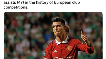 Tapi Ronaldo boleh berbangga karena merupakan penyumbang assist terbanyak di kompetisi Eropa. Foto: Twitter